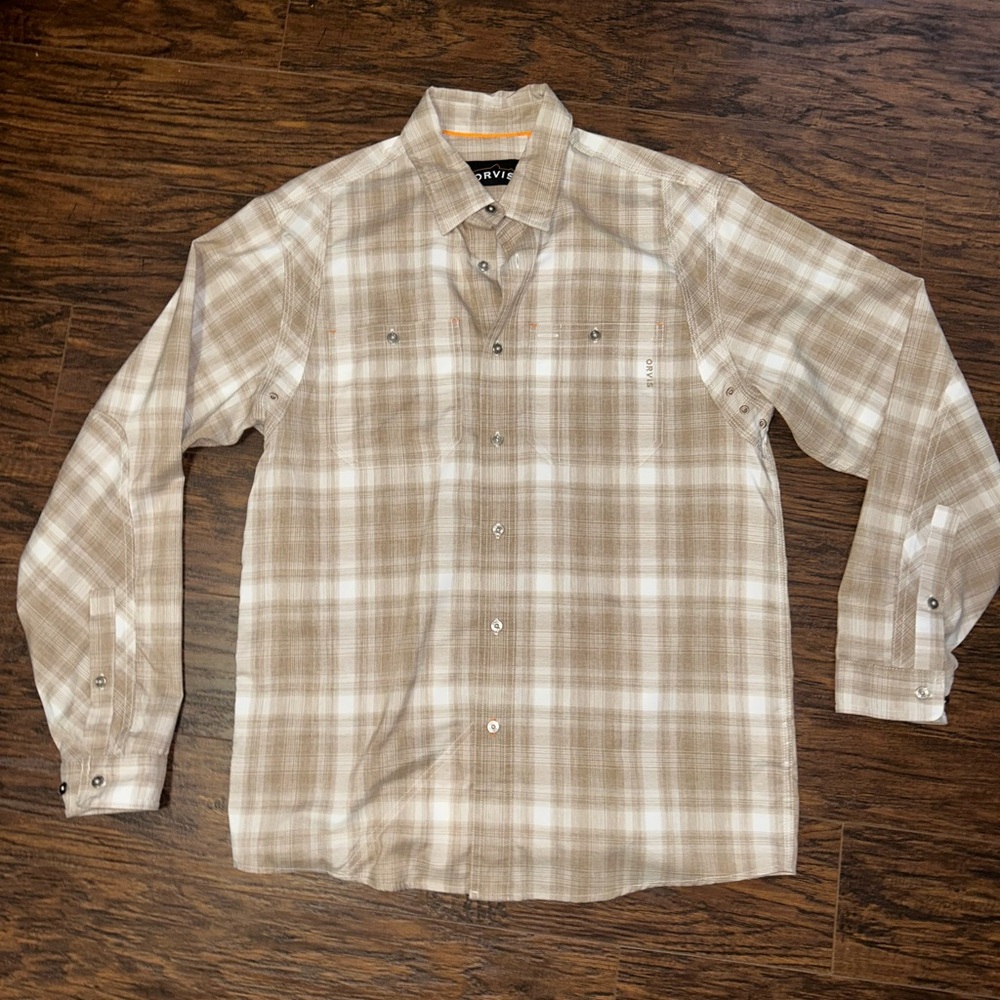 ORVIS Men's Beige Plaid Shirt